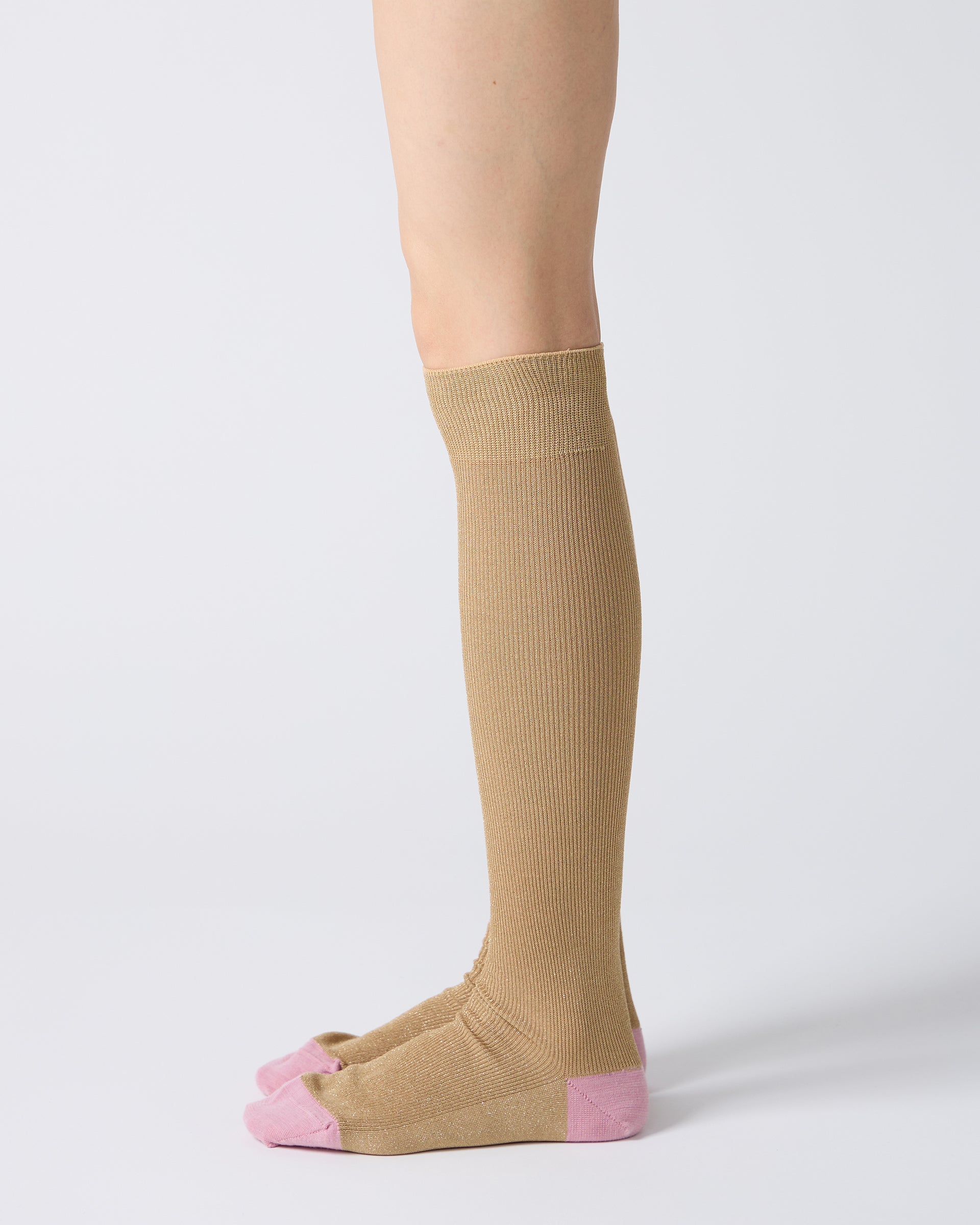 Babaco Gold Lurex Fine Ribbed Knee High Socks Gold