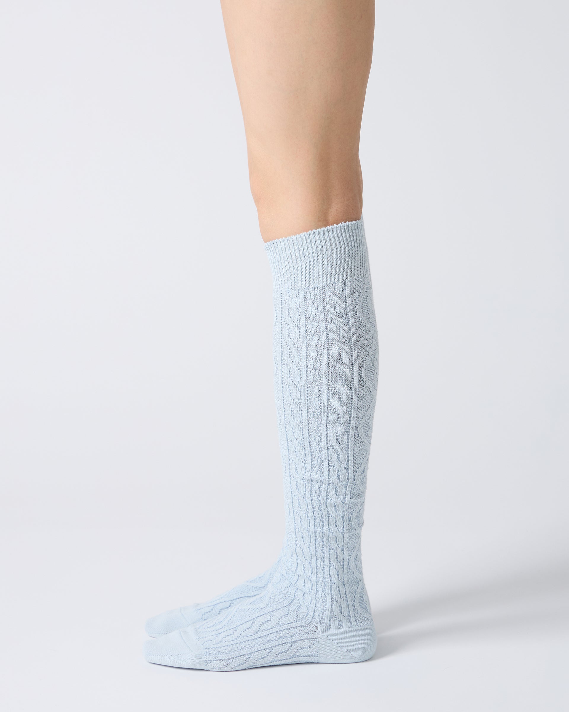 Babaco Cable Knee High Socks Light Blue