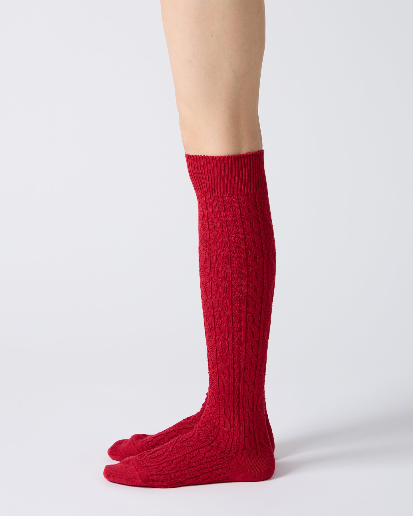 Babaco Cable Knee High Socks Light Red