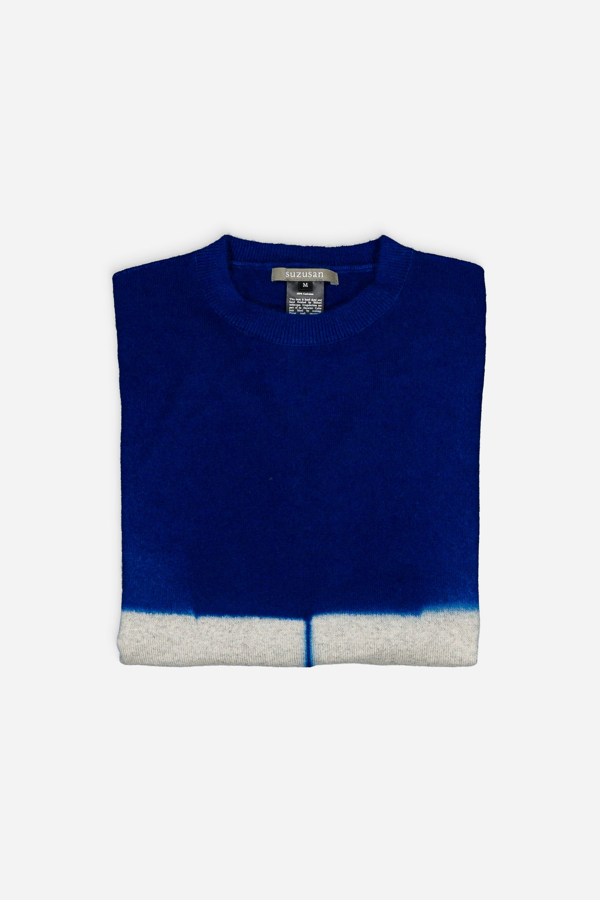 Cashmere Seamless Crewneck Royal Blue and Light Grey