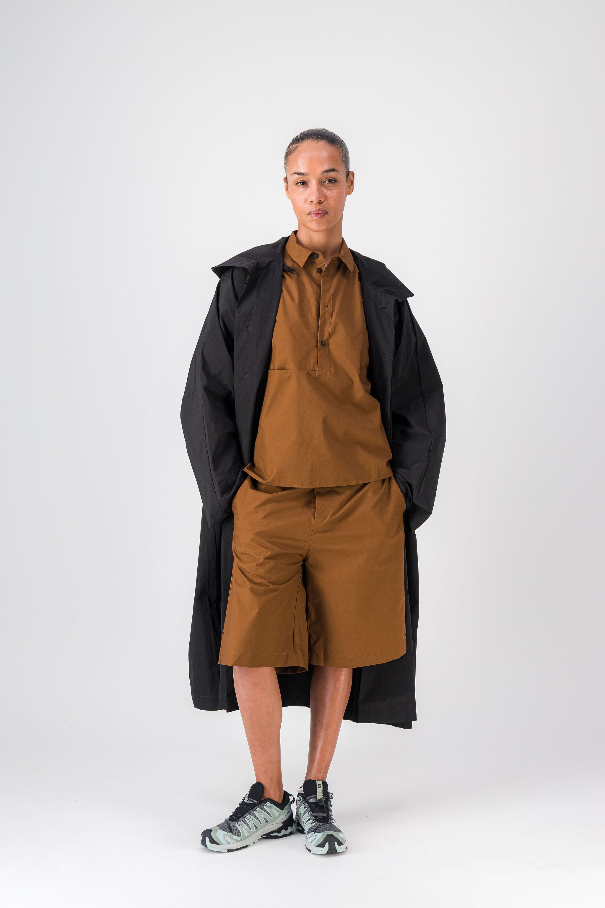 Cotton Poplin Brown Shorts