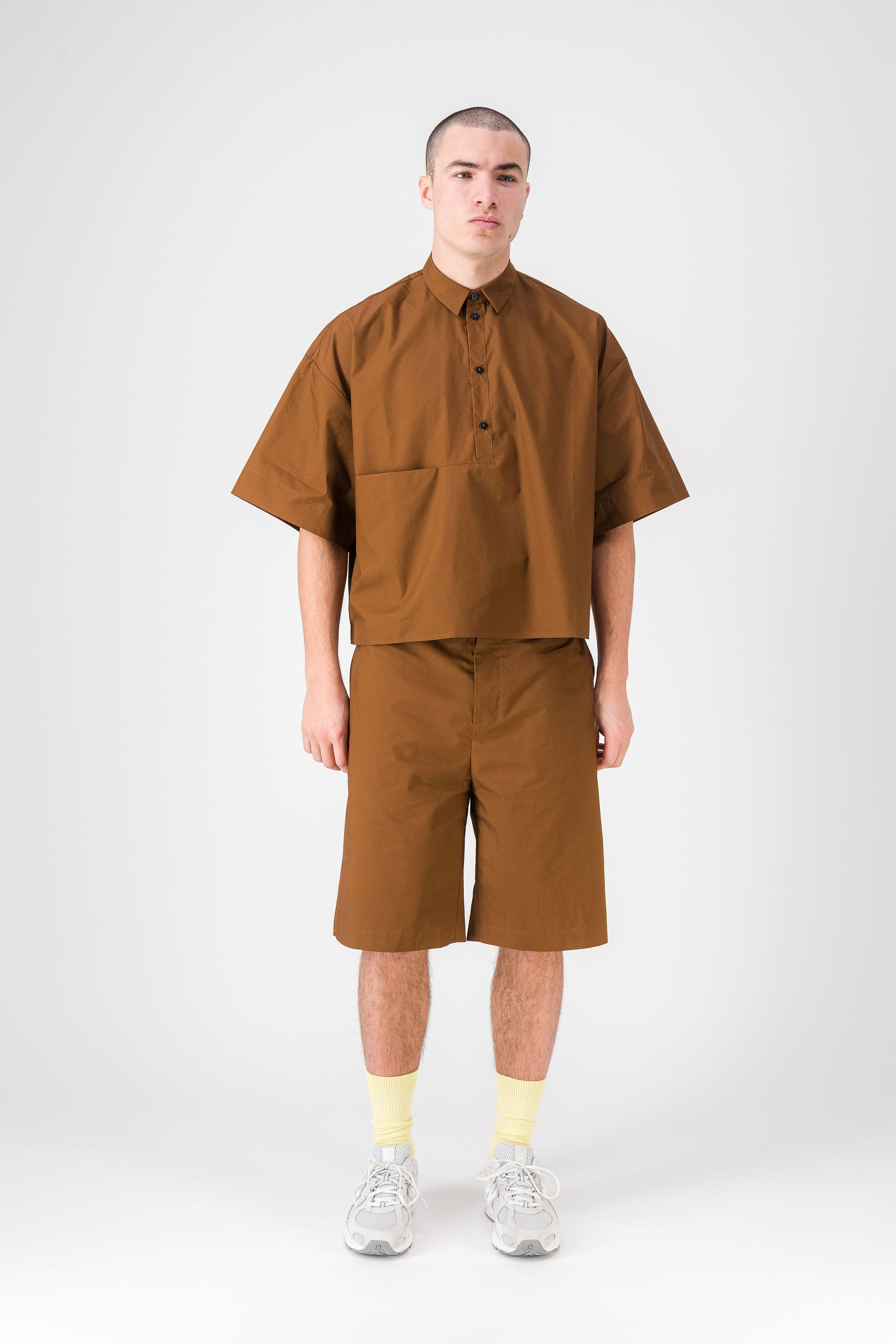 Cotton Poplin Brown Shorts