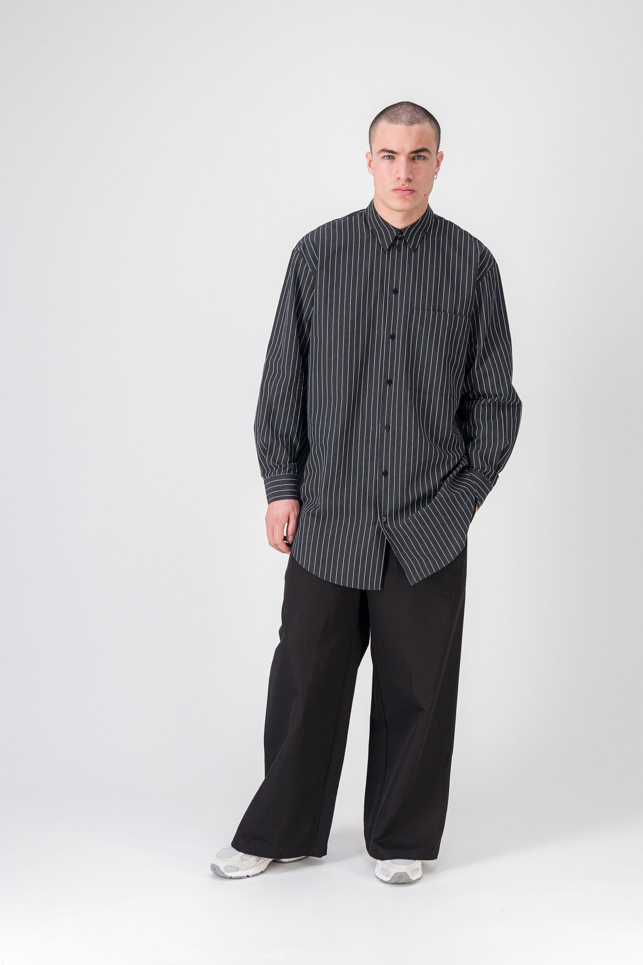 Wide Black Cotton Gabardine Pants