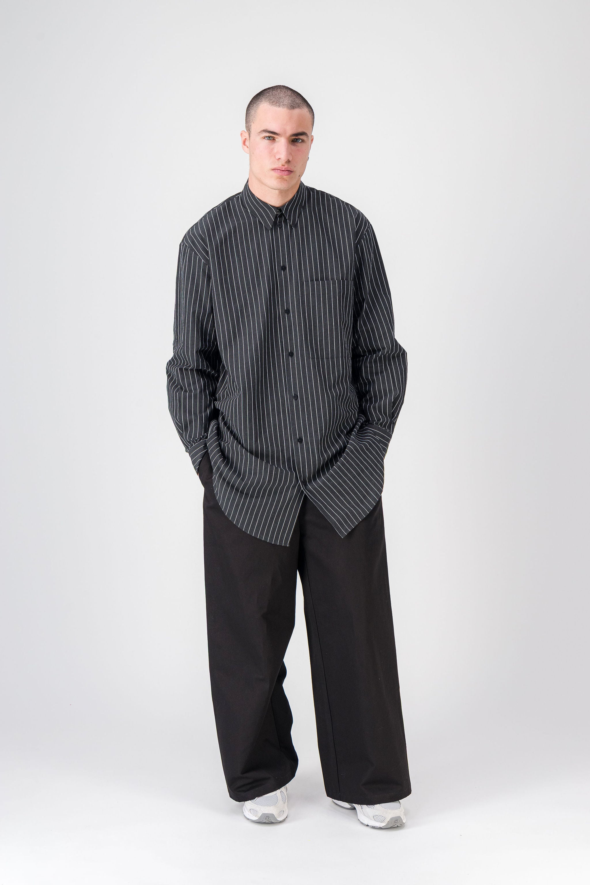 Wide Black Cotton Gabardine Pants