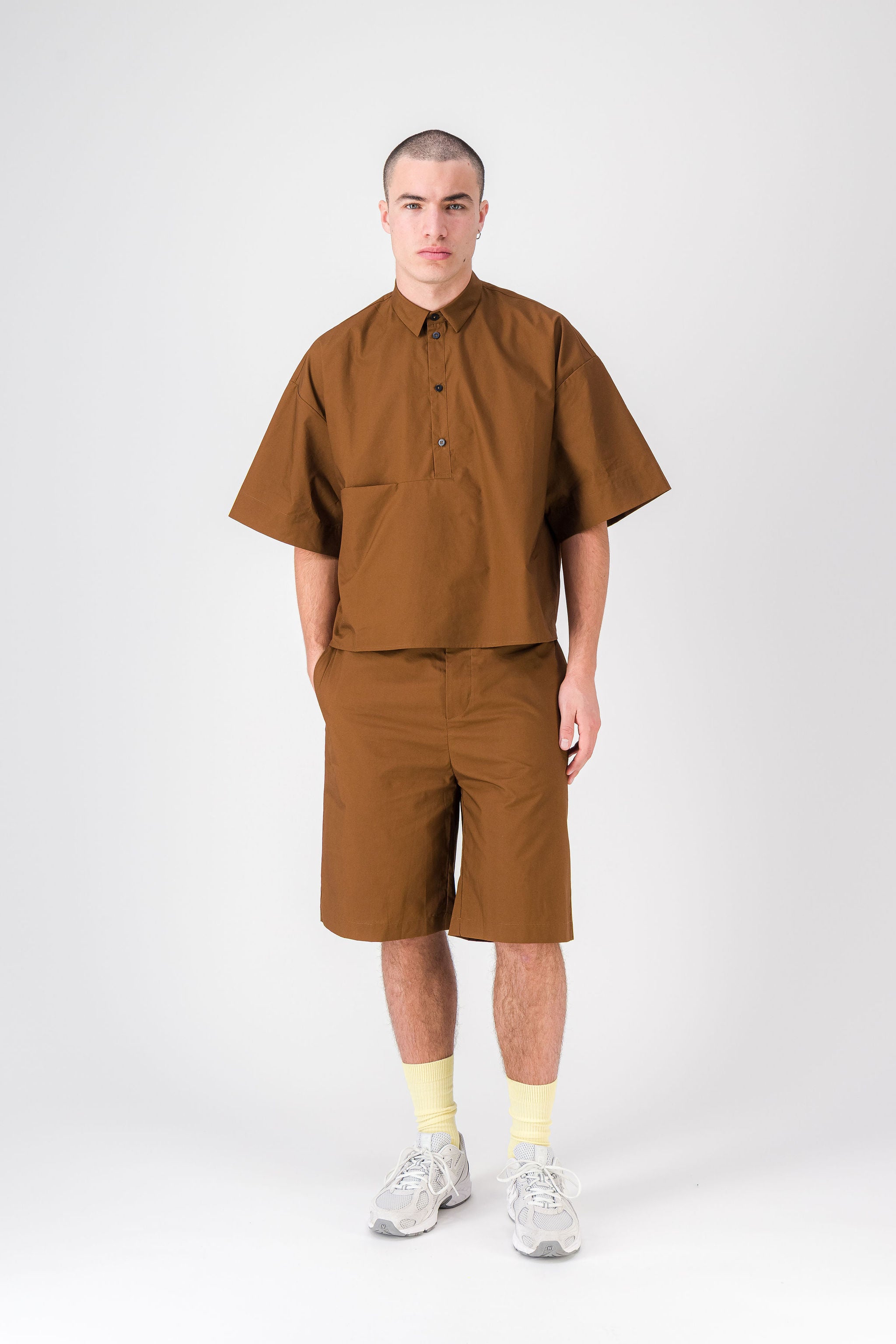 Cotton Poplin Brown Shorts