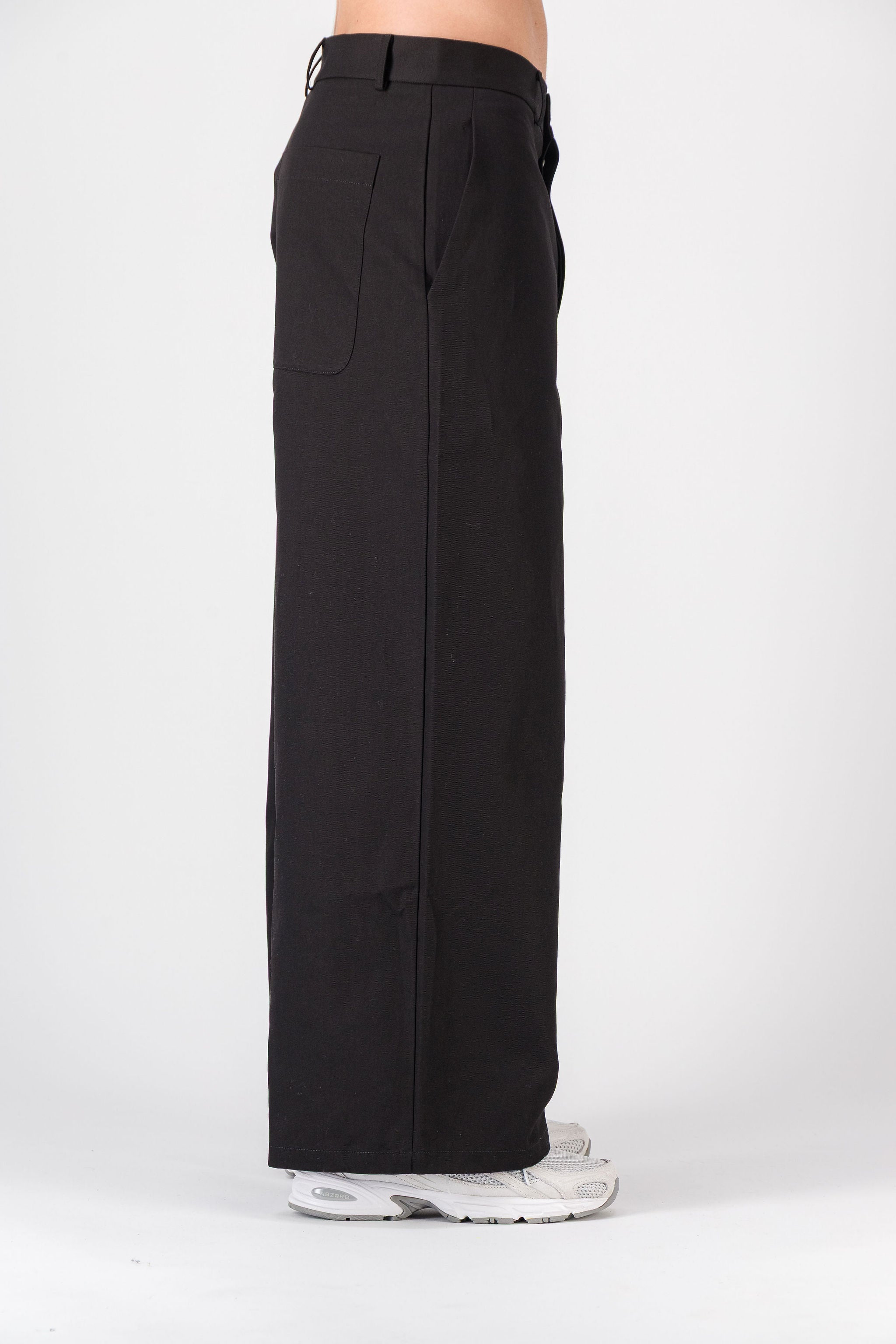 Wide Black Cotton Gabardine Pants