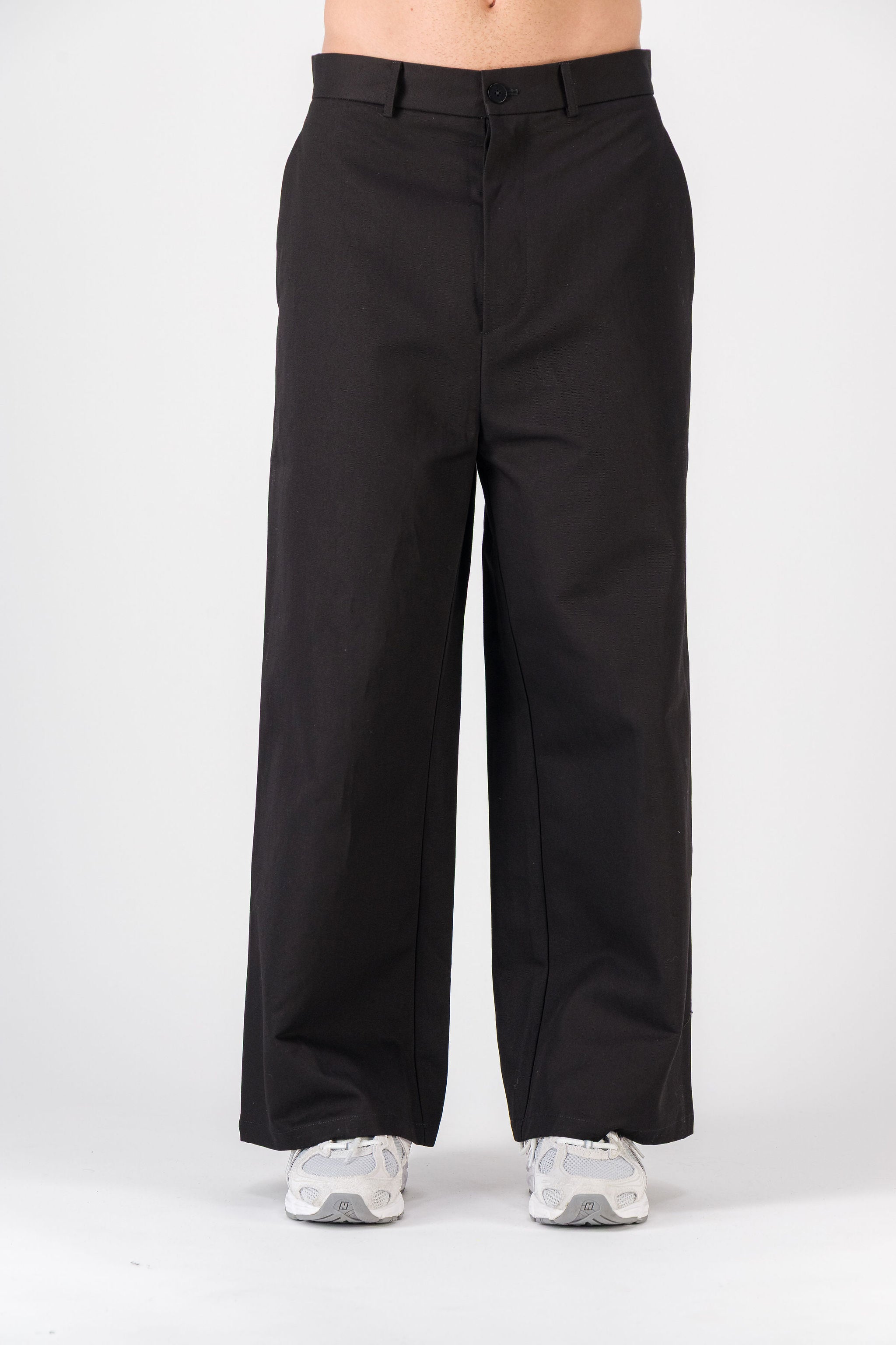 Wide Black Cotton Gabardine Pants