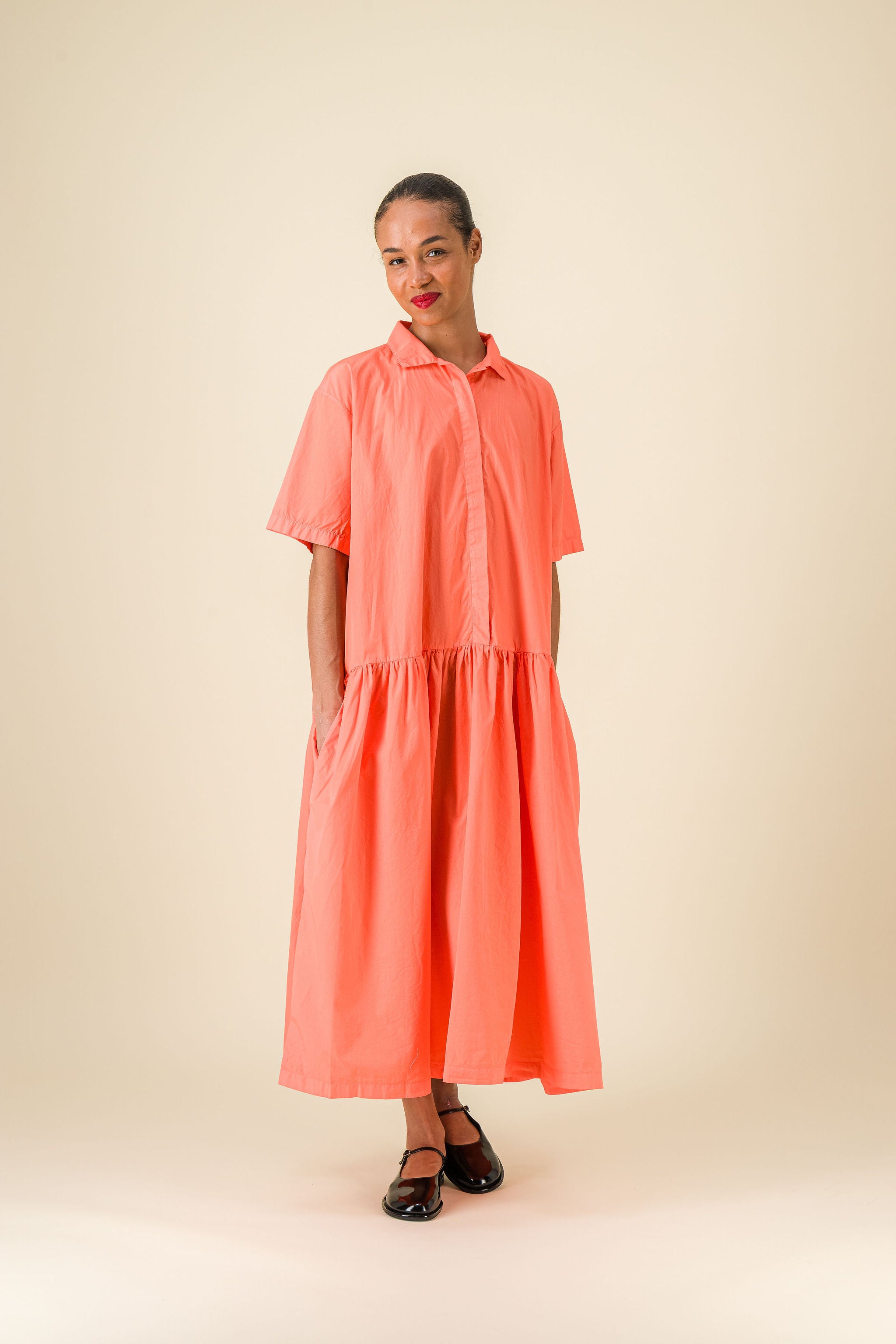 Gea Poplin Coral Dress