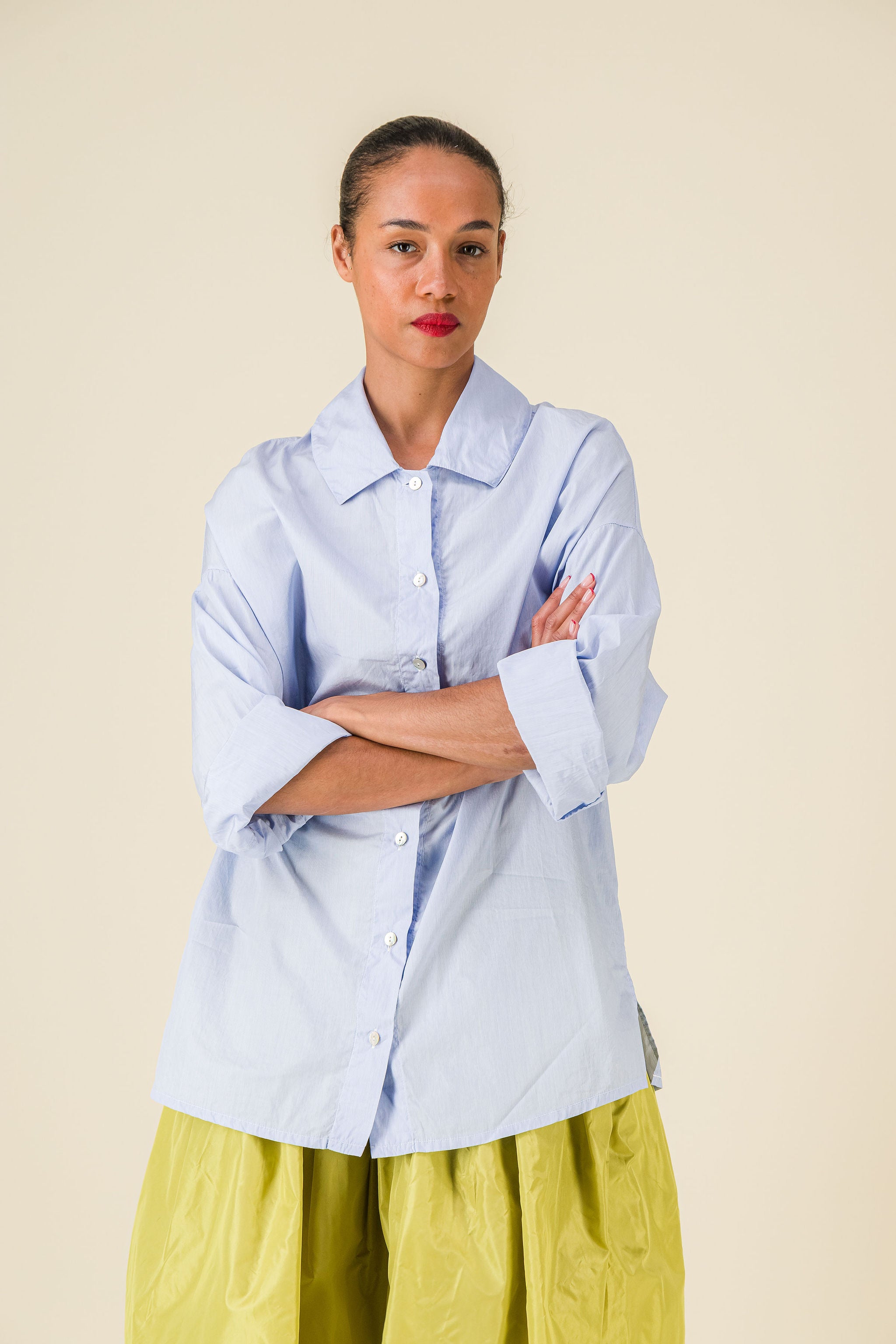 Claudia Light Blue Striped Cotton Shirt