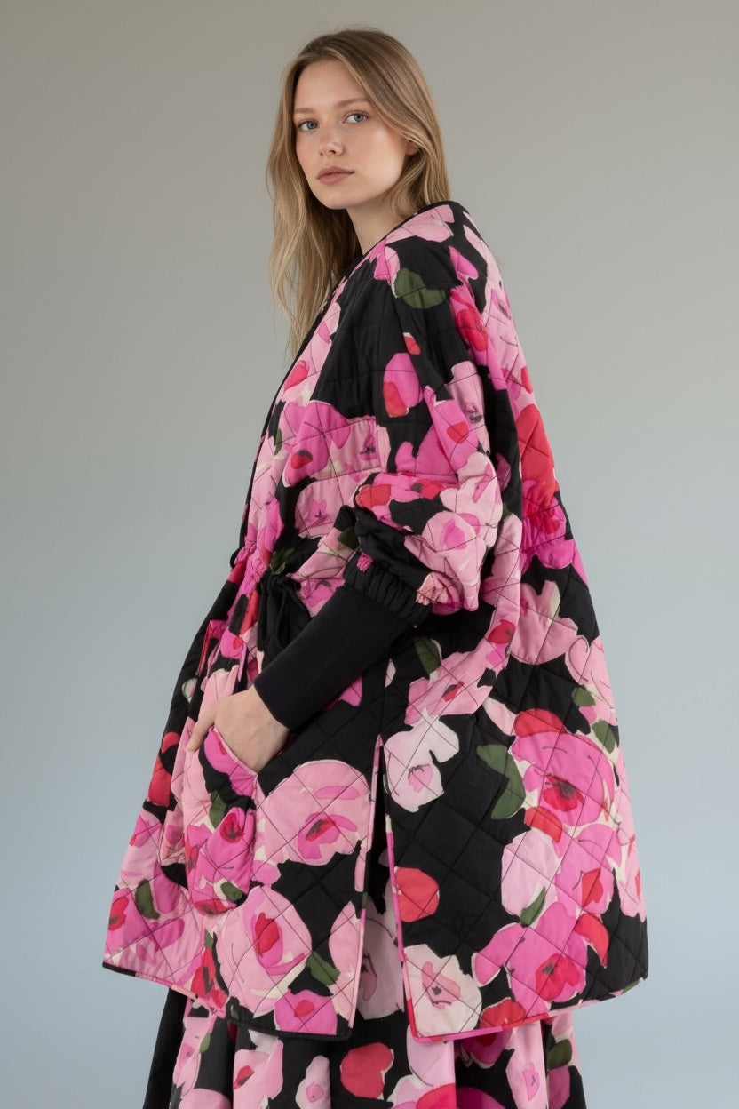 Sungjin Cape Reversible Pink Roses Print