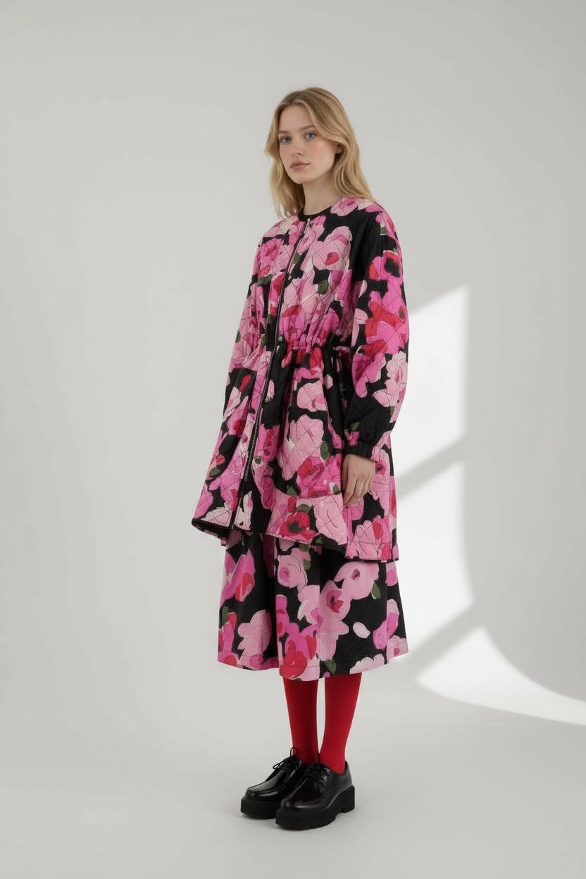 Sungjin Cape Reversible Pink Roses Print