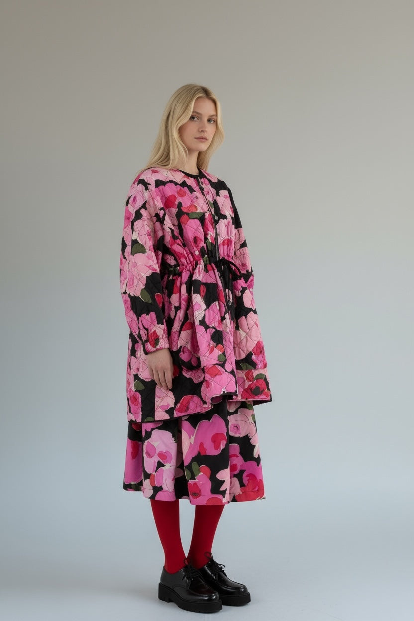 Sungjin Cape Reversible Pink Roses Print