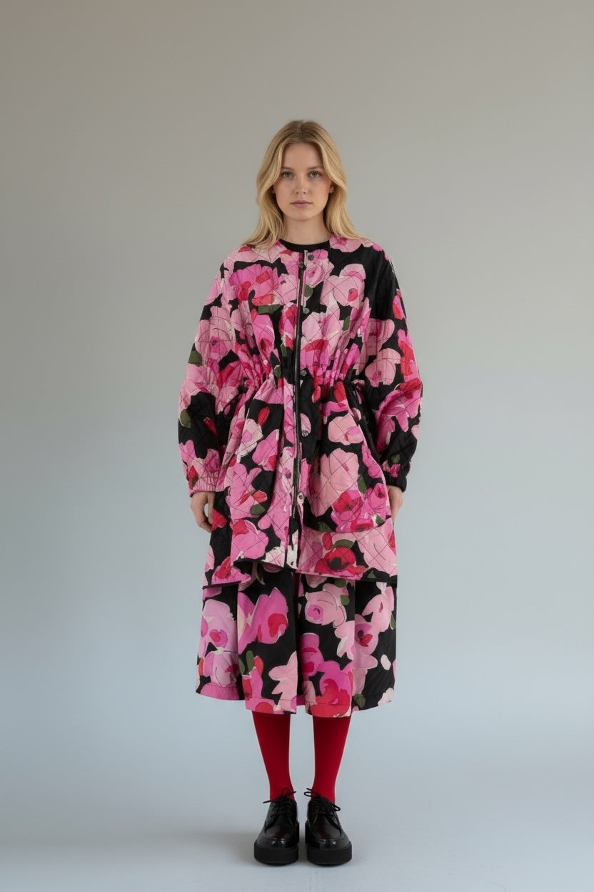 Sungjin Cape Reversible Pink Roses Print