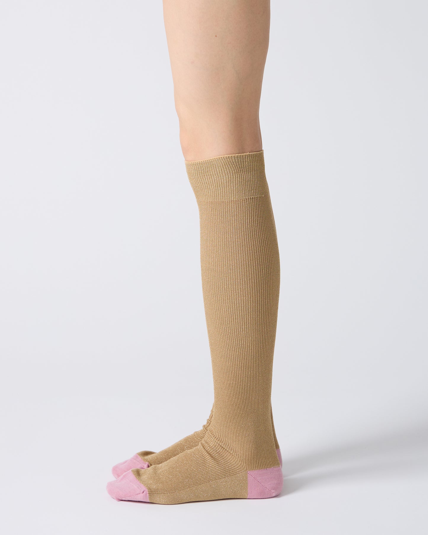 Babaco  Gold Lurex Fine Ribbed Knee High Socks Gold
