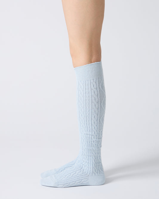 Babaco Cable Knee High Socks Light Blue