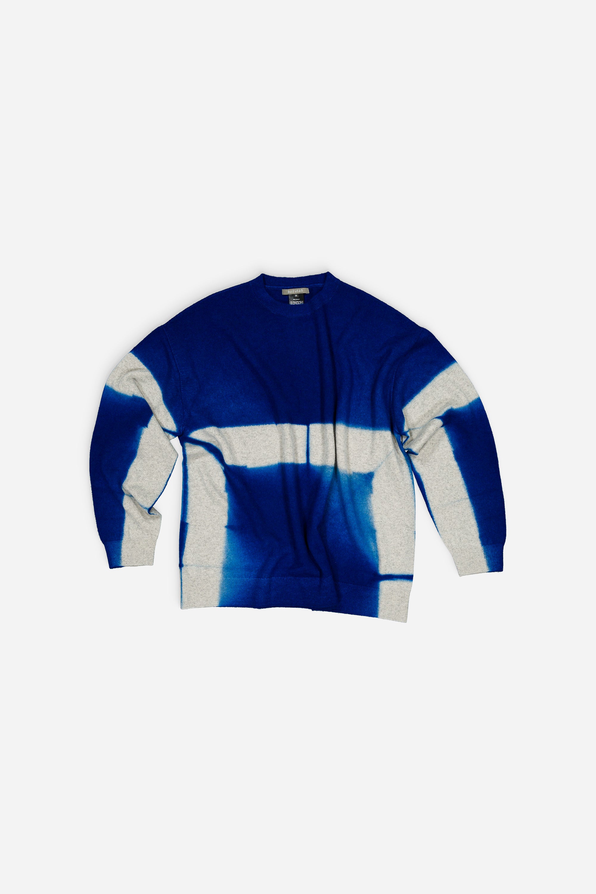Cashmere Seamless Crewneck Royal Blue and Light Grey