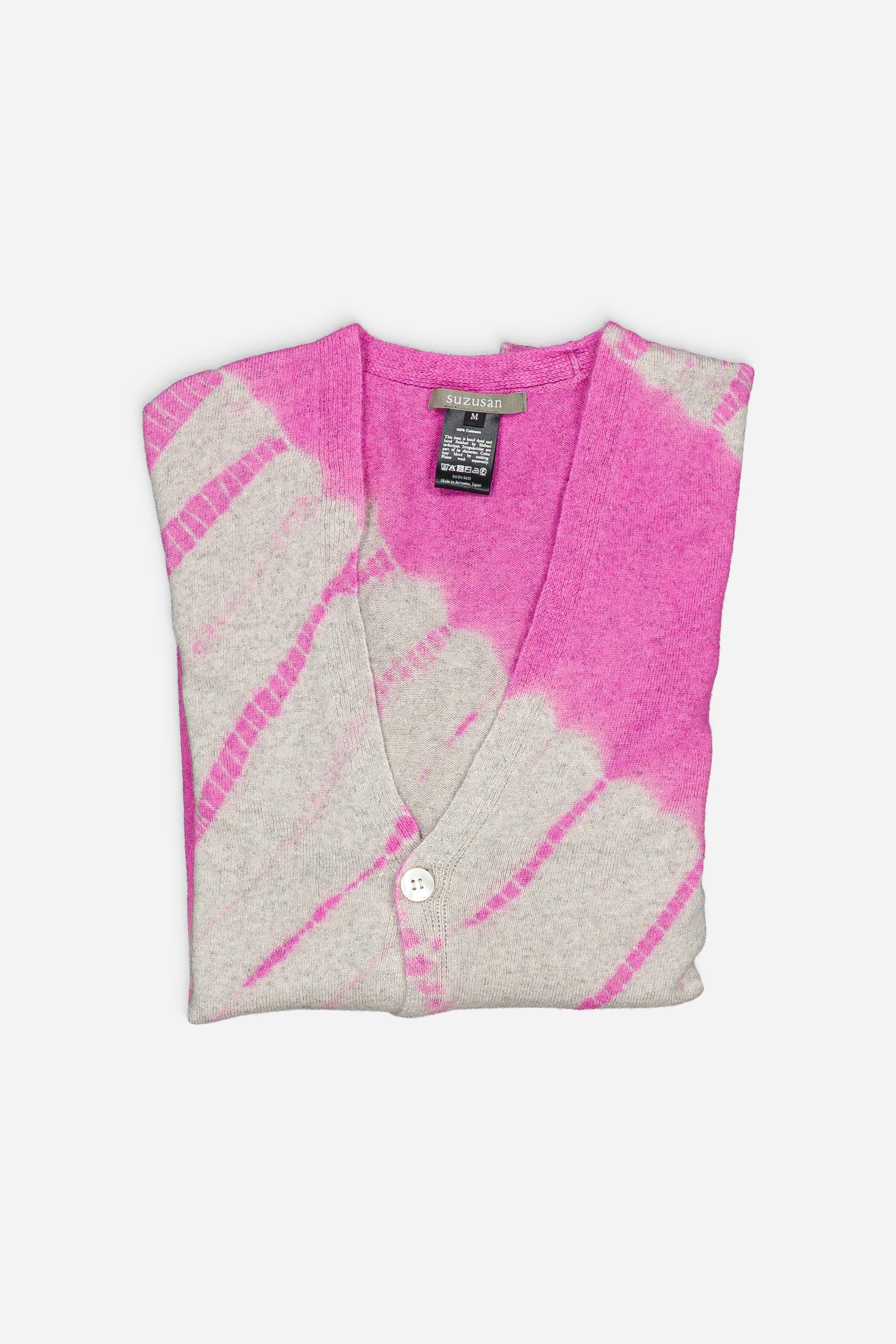 Cashmere Wide Cardigan Pink and Light Grey