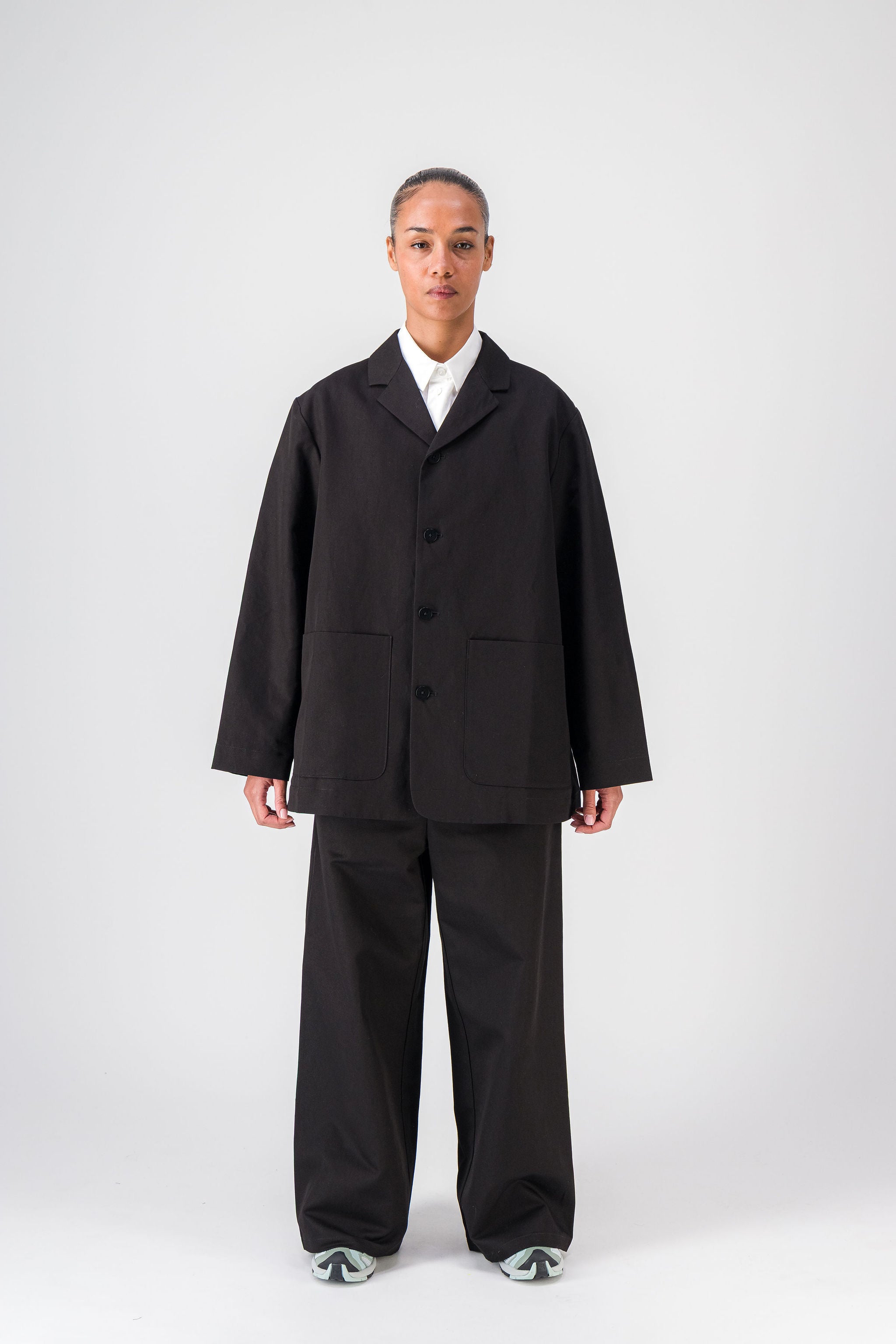 Wide Black Cotton Gabardine Pants