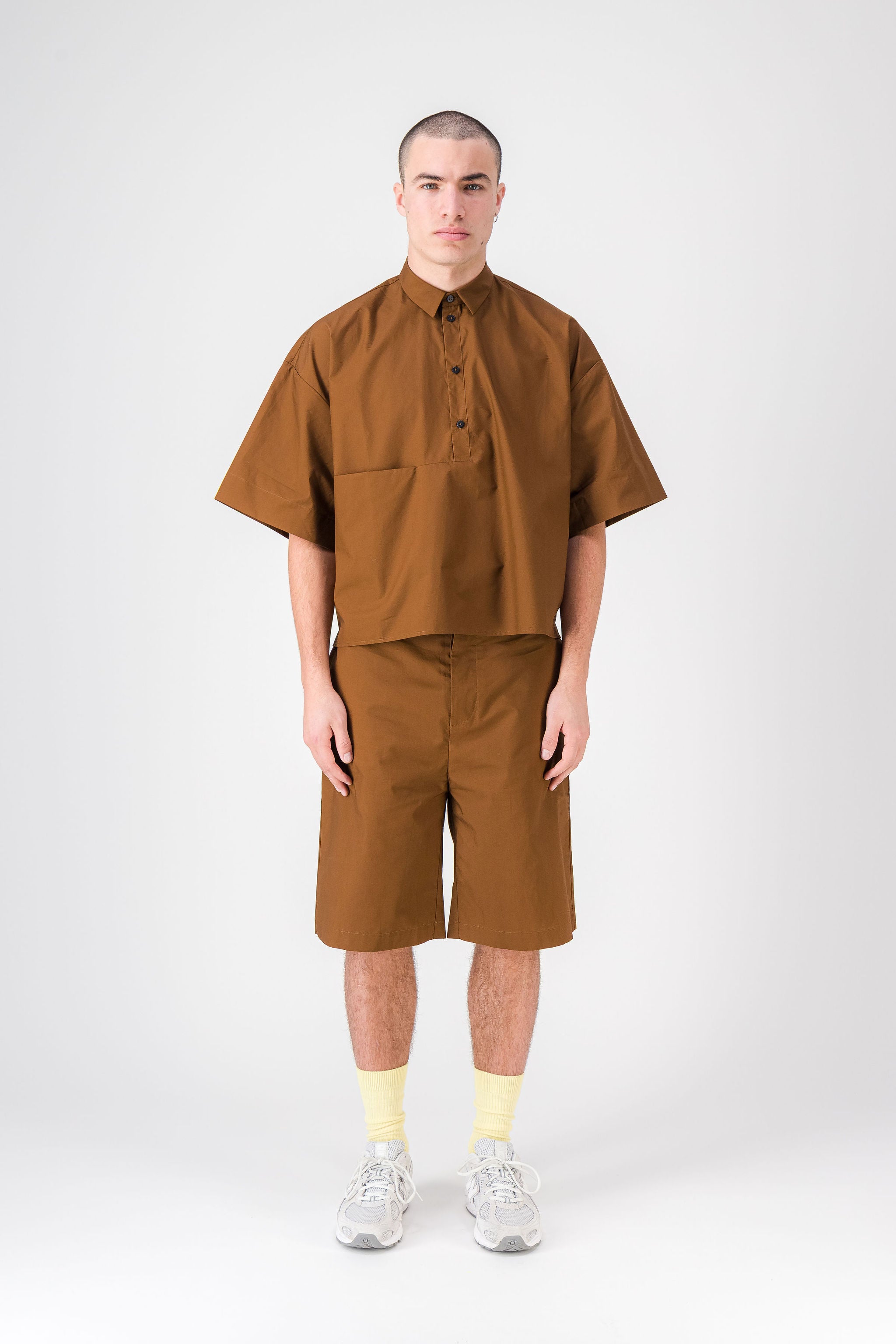 Cotton Poplin Brown Shorts