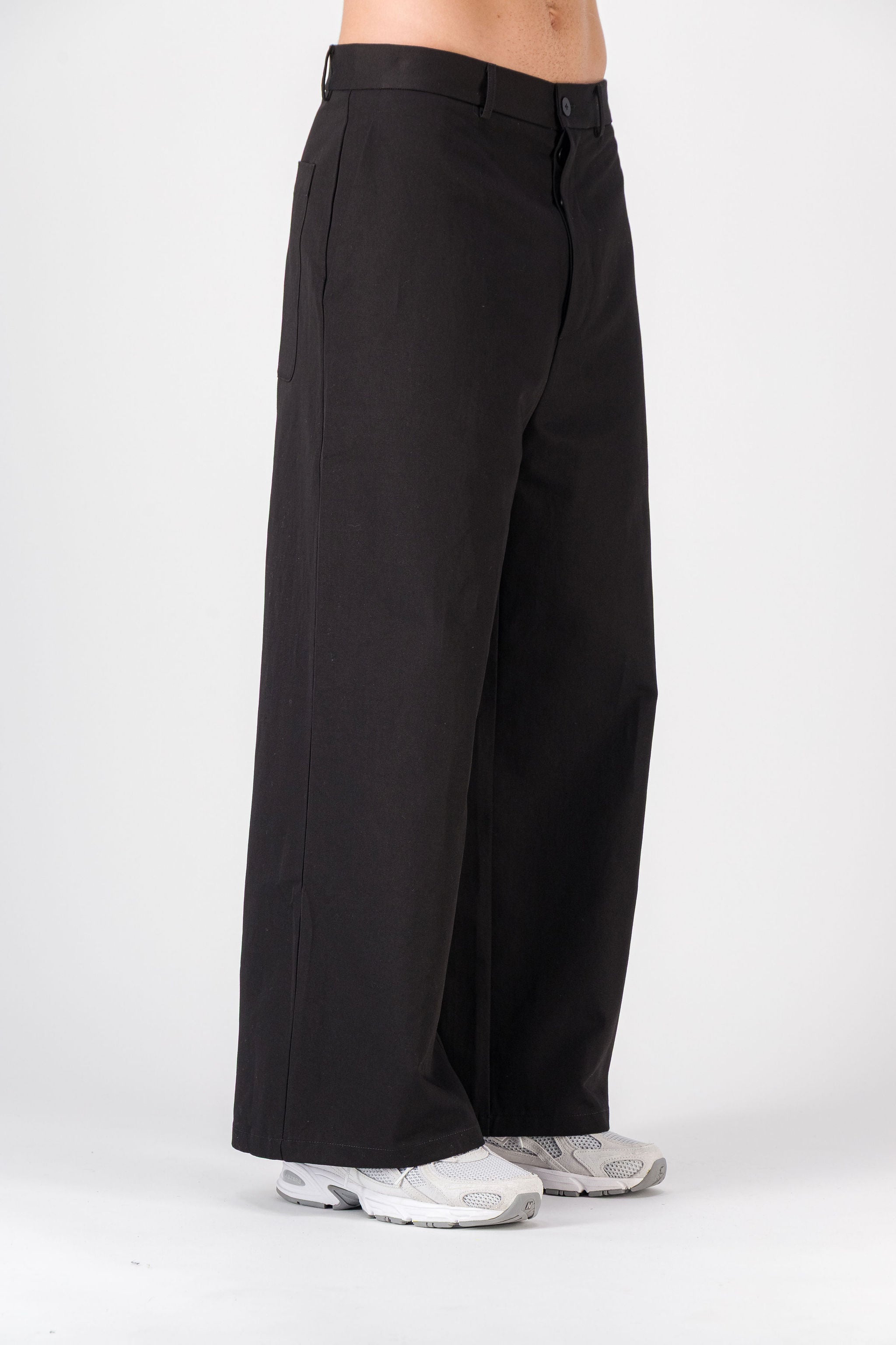 Wide Black Cotton Gabardine Pants