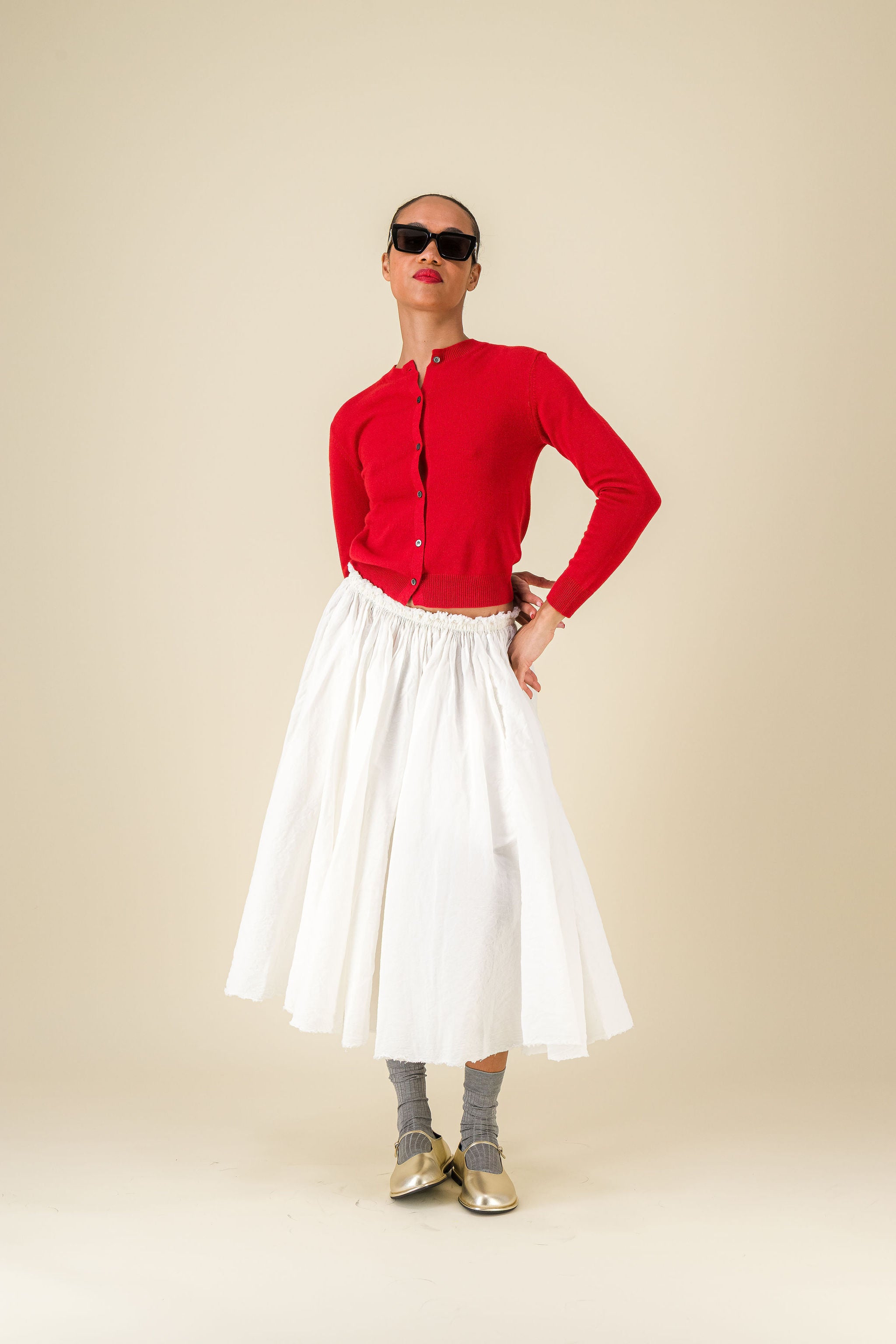 Teti Cotton Linen White Big Skirt