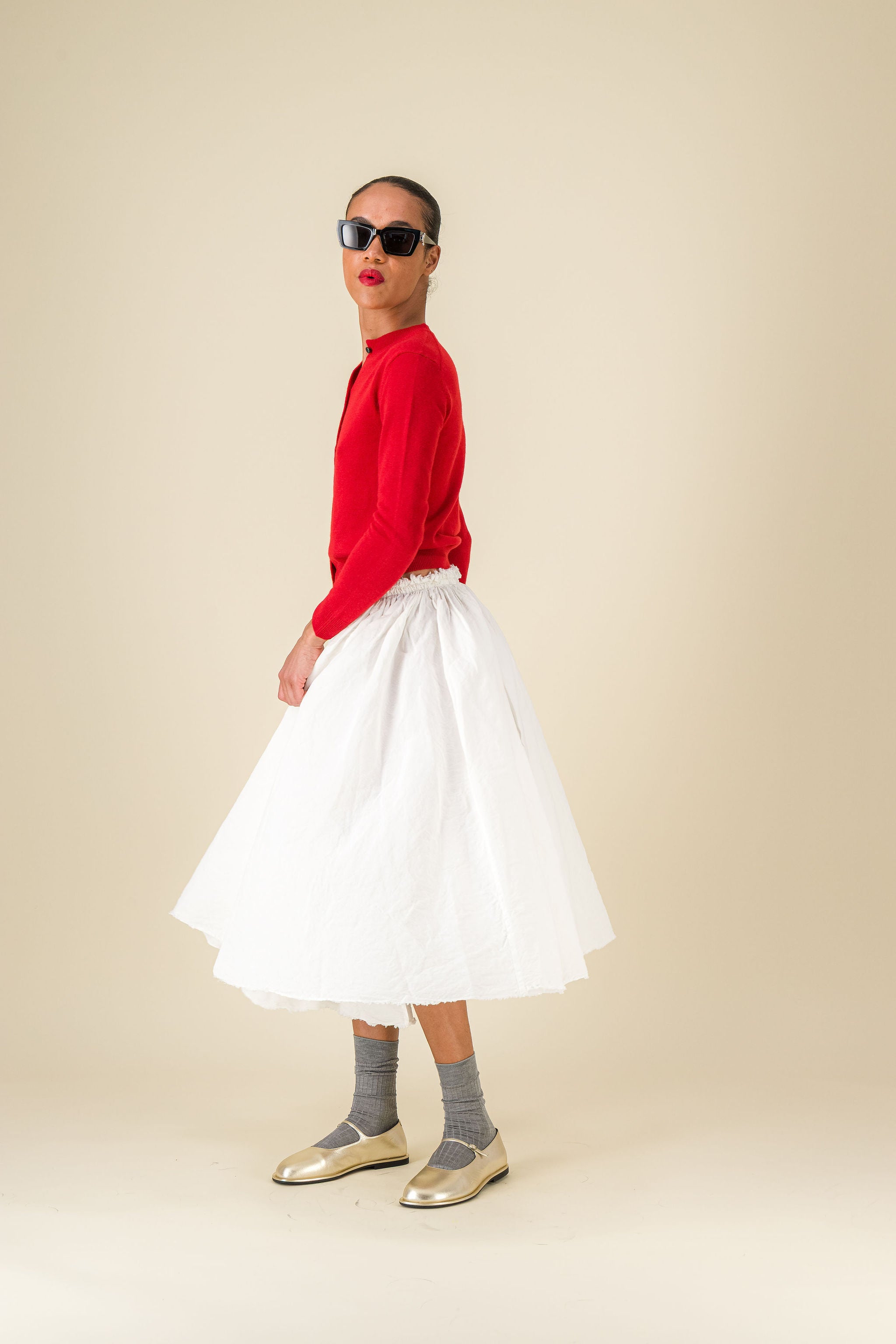 Teti Cotton Linen White Big Skirt