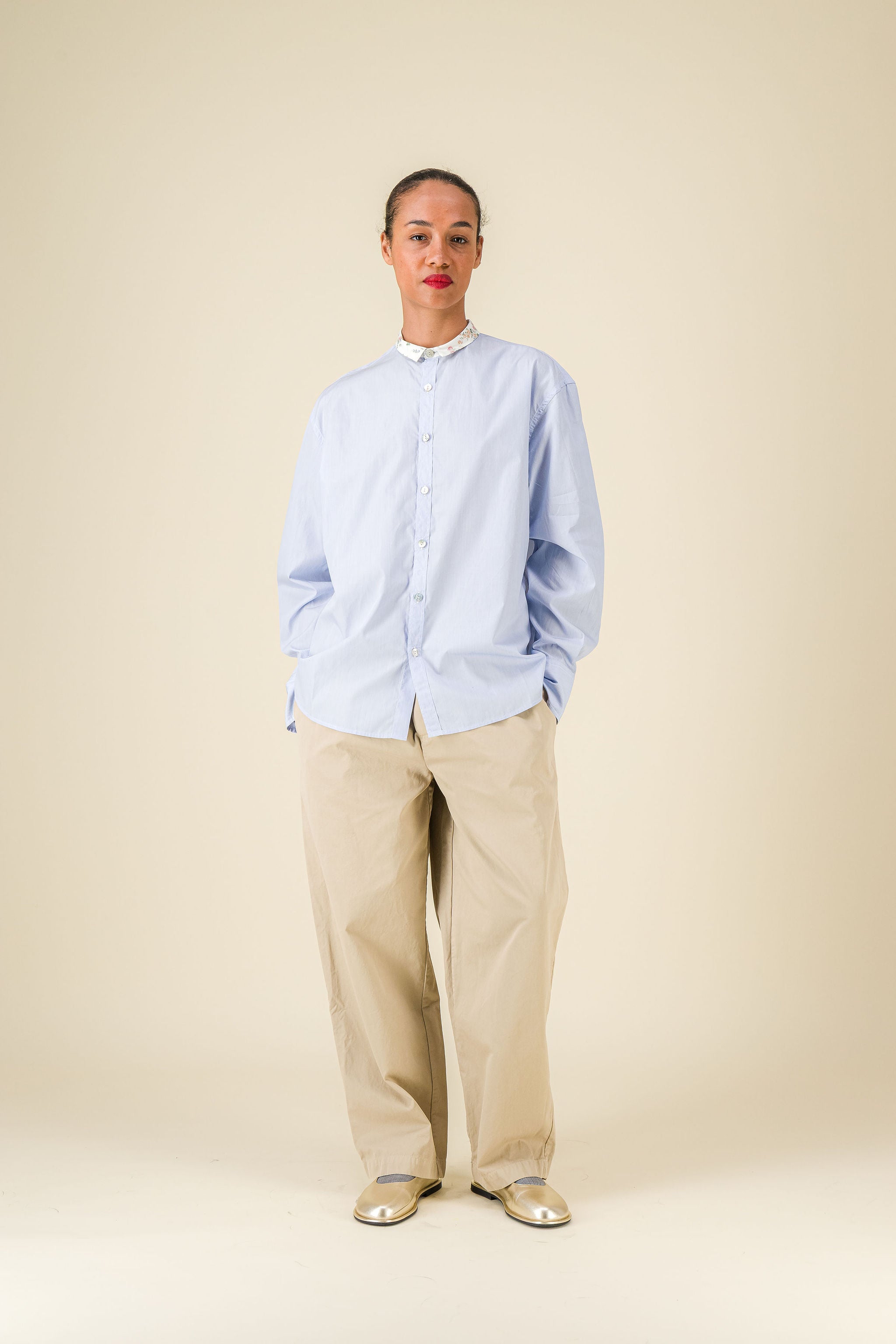 Pamela light popeline stripes & flowers shirt