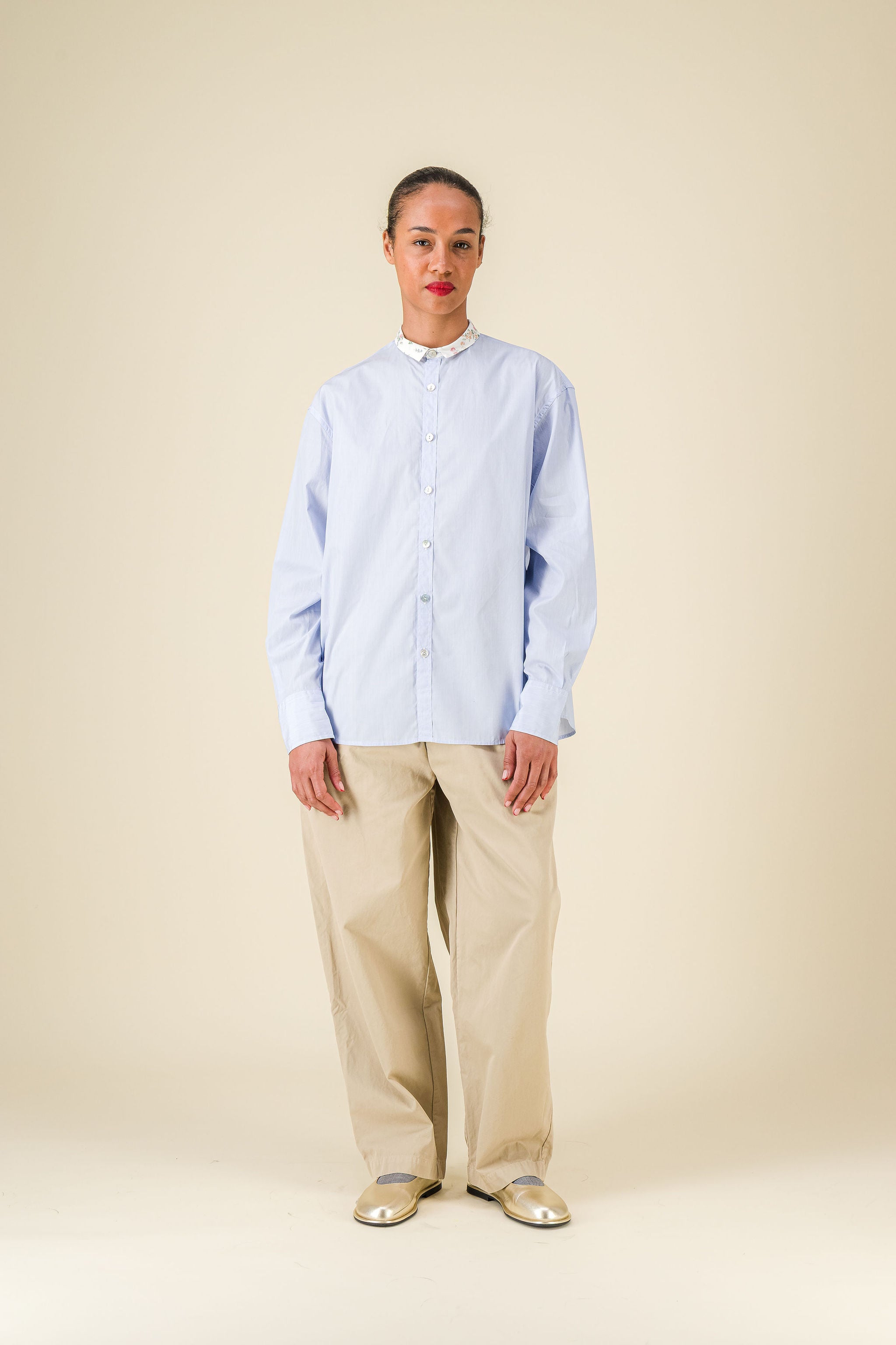 Pamela light popeline stripes & flowers shirt