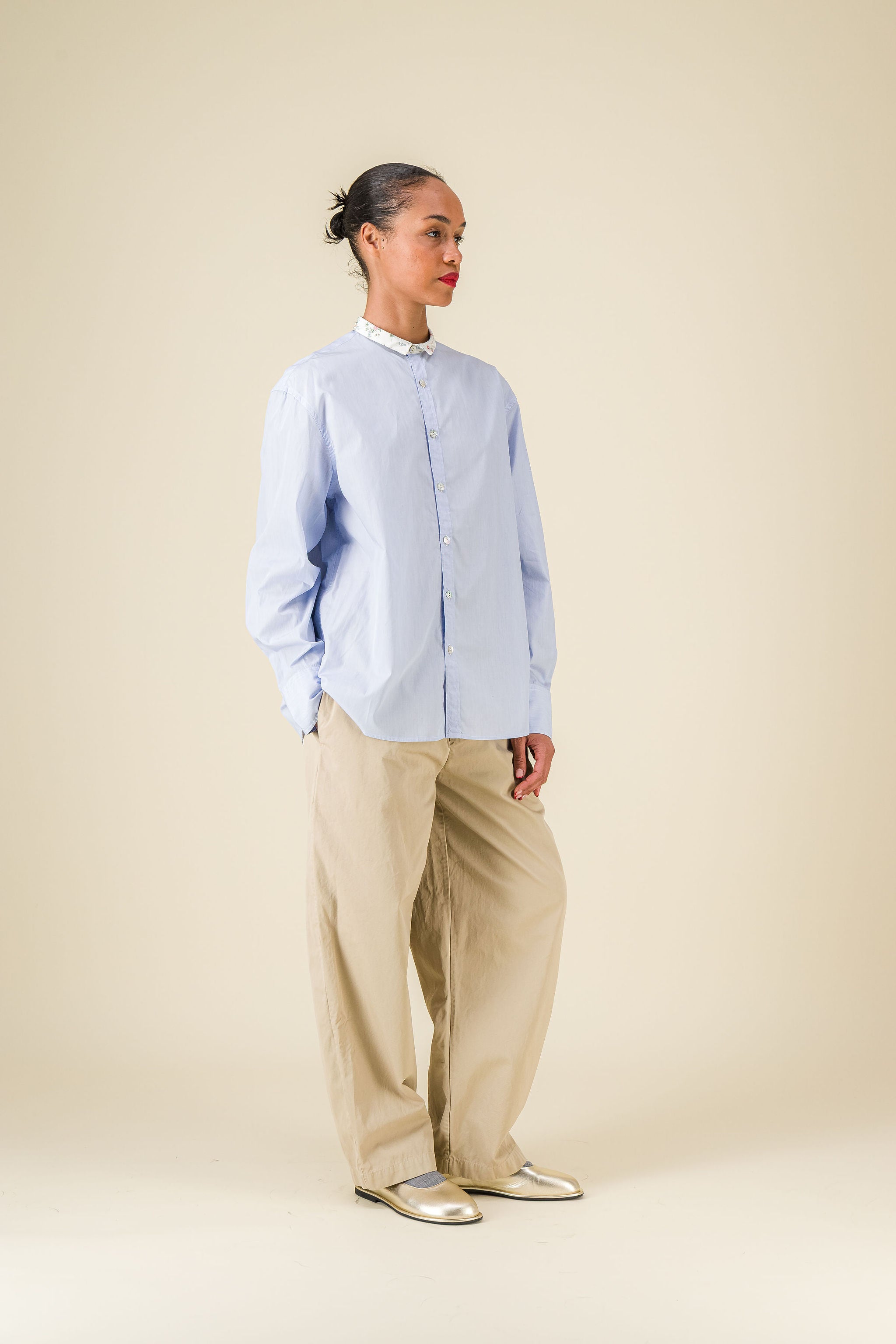 Pamela light popeline stripes & flowers shirt