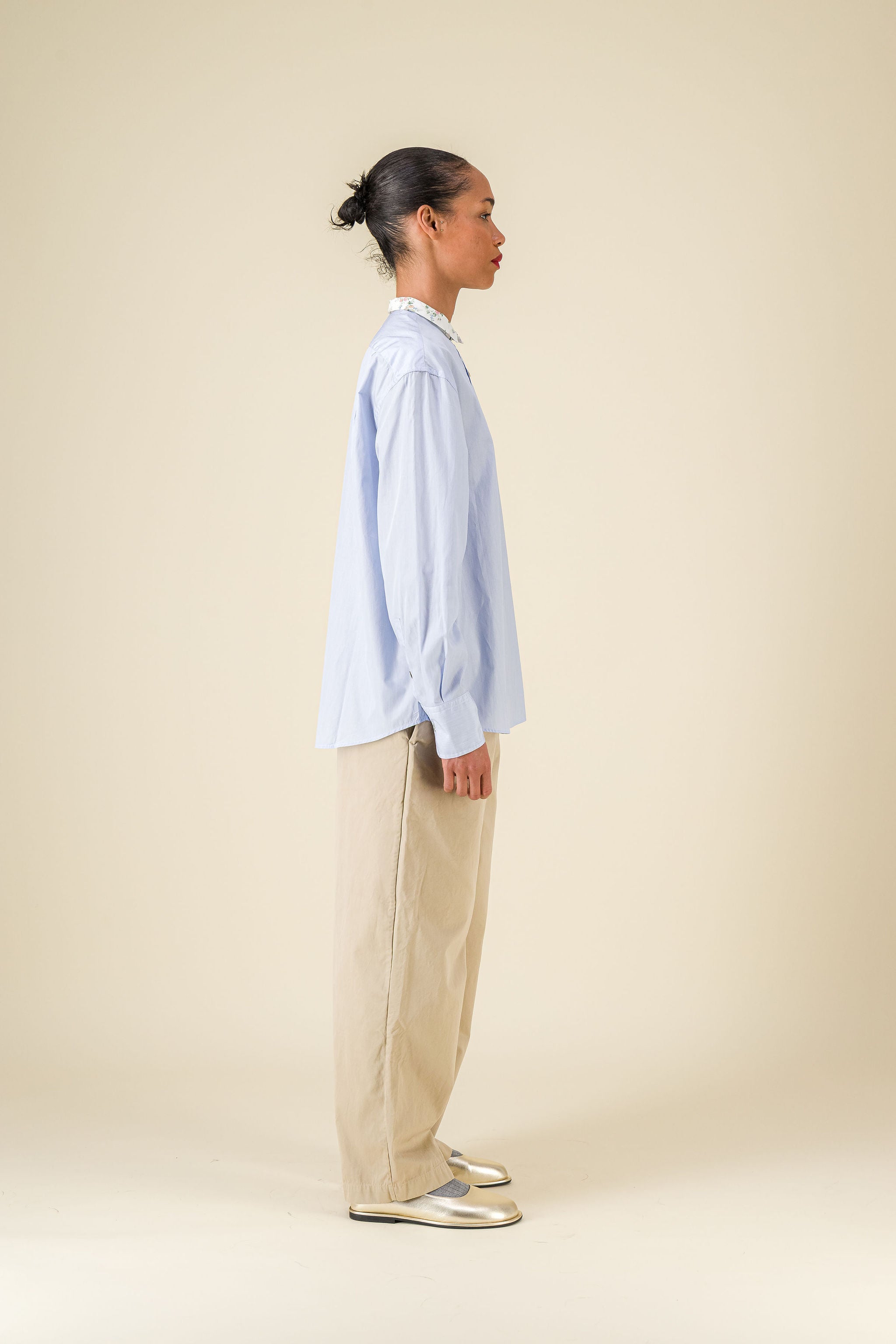 Pamela light popeline stripes & flowers shirt