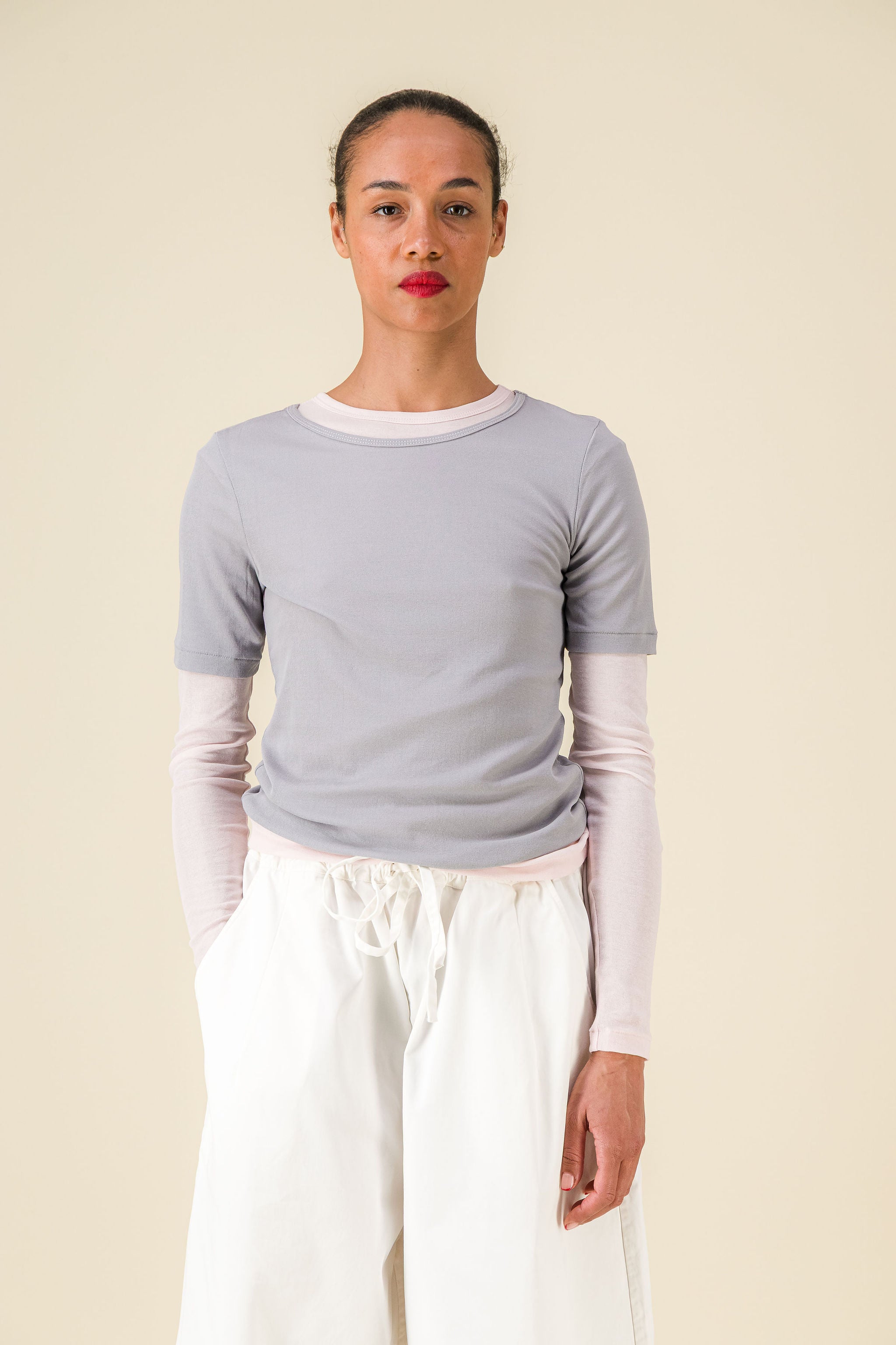 BABACO TWISTED JERSEY TEE-SHIRT PINk & GREY