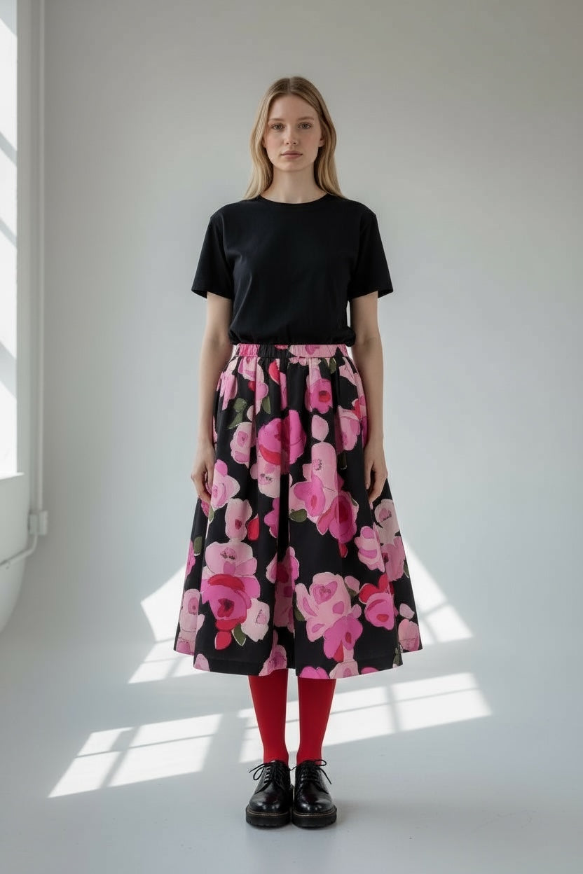 Sonia Skirt Reversible Pink Roses Print