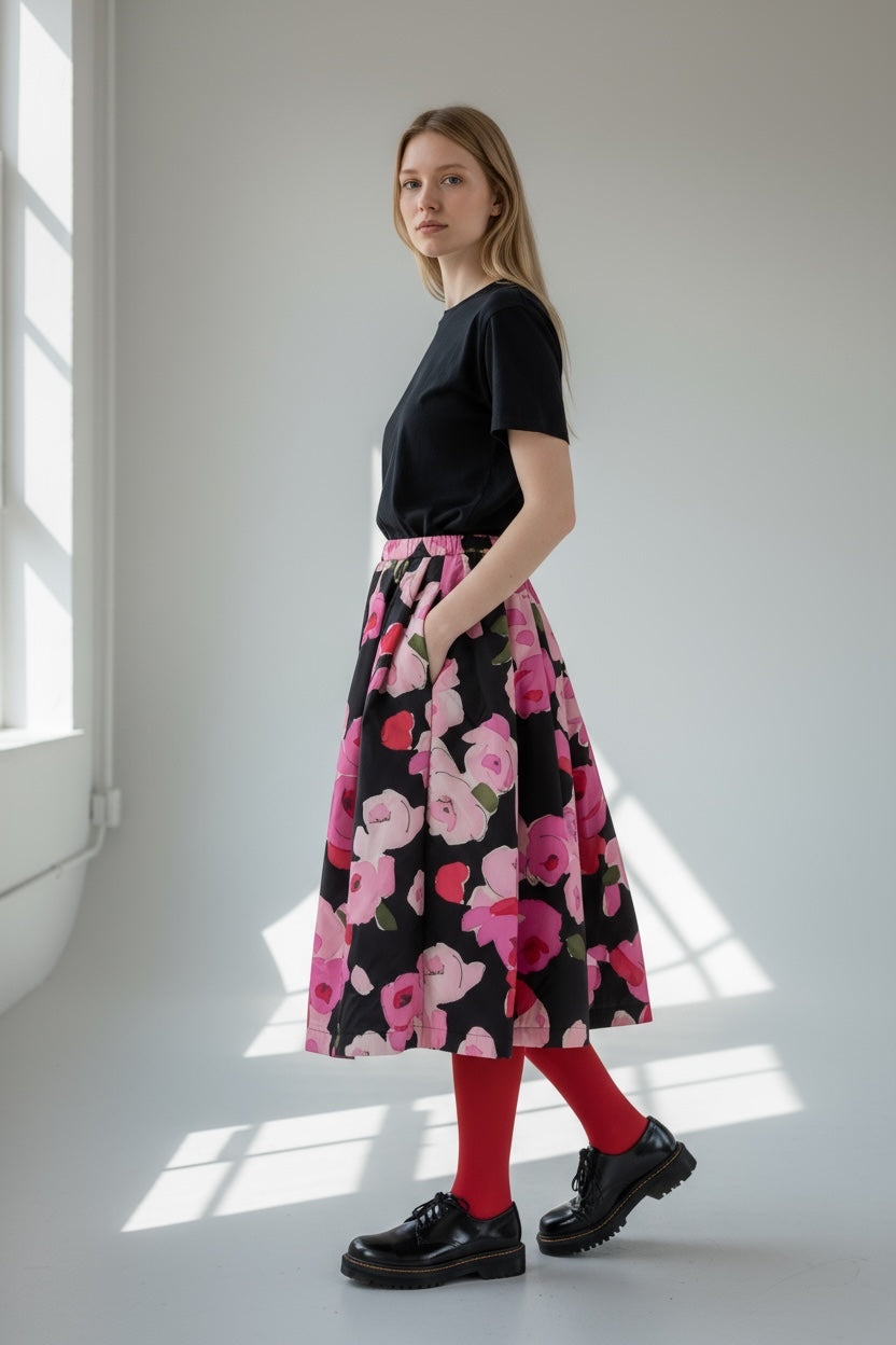 Sonia Skirt Reversible Pink Roses Print