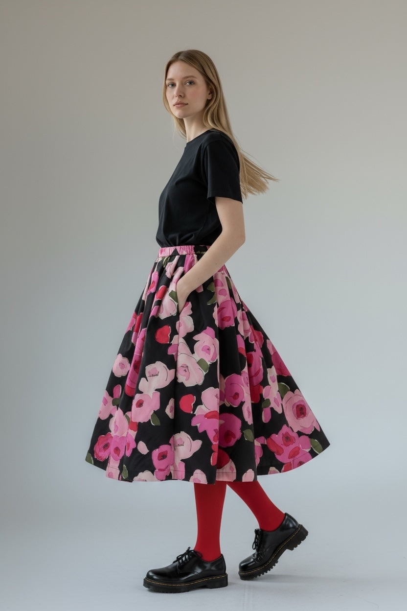 Sonia Skirt Reversible Pink Roses Print