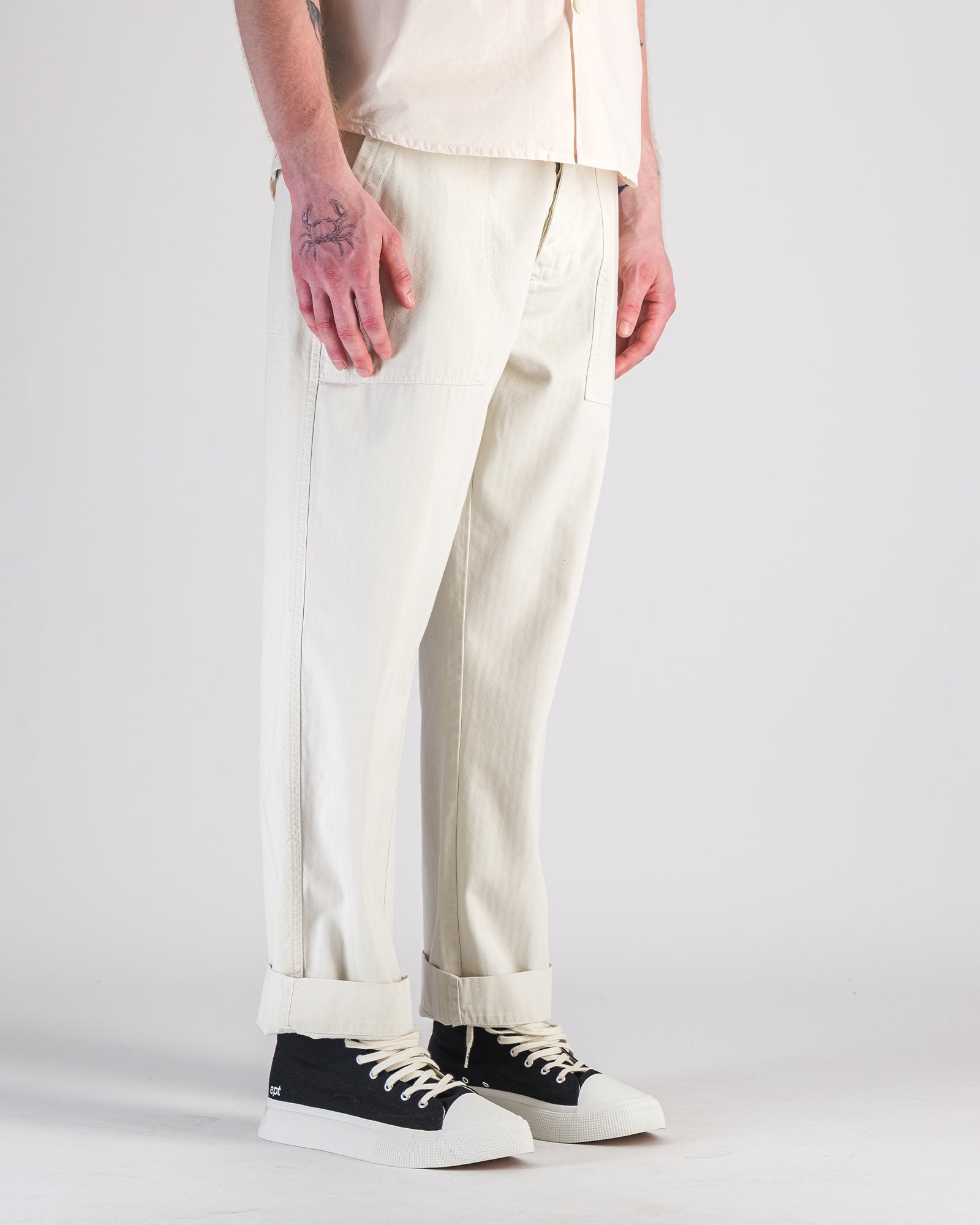 Fatigue Trousers Cotton Herringbone White
